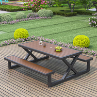 Ensemble de table de bar murale moderne pour patio extérieur 1215 en bois composite, long et étroit, anti-corrosion, en fer forgé