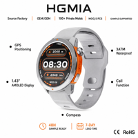 Reloj Inteligente MG03 con GPS, Pantalla AMOLED de 1.43 Pulgadas, Llamadas por Bluetooth, Monitor de Ritmo Cardíaco, Resistente al Agua 3ATM, Brújula, Calendario, para Deportes, Reloj para Hombre