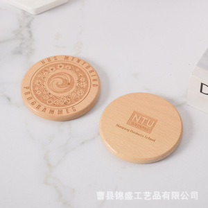 Sous-verre rond en bois massif avec logo, isolant thermique, pour tasses à thé et à café, anti-brûlure, antidérapant, promotionnel - Product Image 3