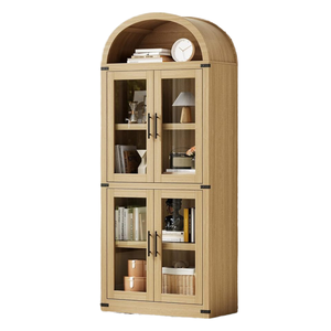 Vitrine en bois de 71,4 pouces de haut en chêne clair Portes d'étagère arquées Bibliothèques arrondies de <span class=keywords><strong>profondeur</strong></span> 15,83 pouces pour salon de ferme - Product Image 6