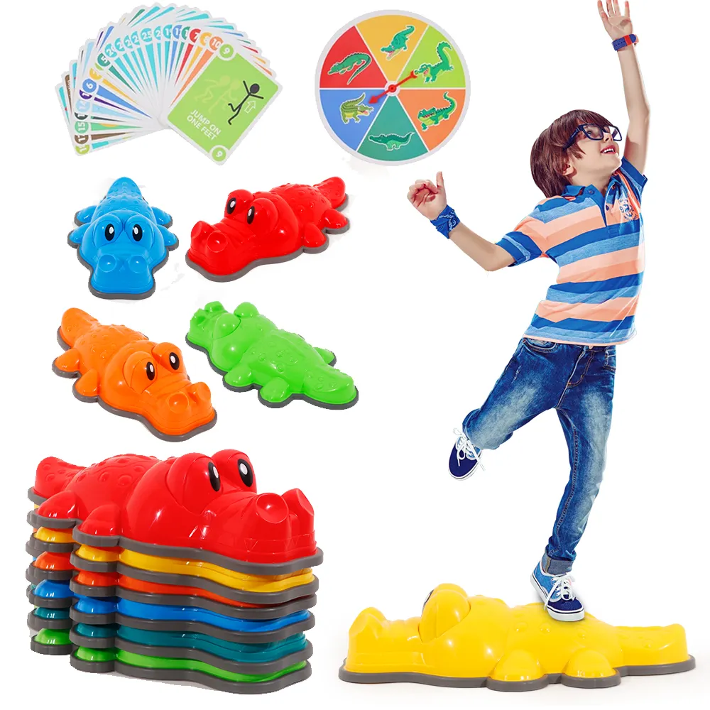 Crianças Stepping Stones 6PCS Crocodile Balance Stepping Stones com Spinner & Game Cards * 26 Anti-derrapante Stepping Stones para crianças