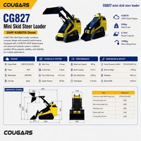 Mini-chargeuse sur chenilles COUGARS CG827 avec moteur diesel Kubota 25HP, certifiée EPA CE, à haut débit, compacte, pour travaux d'aménagement paysager