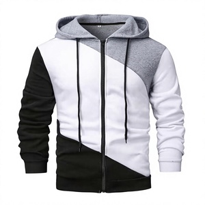<b>Men's</b> Eco-Friendly Racer Hooded Zip-Up Fleece <b>Jacket</b> Smart Casual Slim Fit Winter Wear <b>White</b> Black Gray Polyester Cotton Knitted - Product Image 3