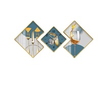 Peinture murale trois pièces en porcelaine cristalline style nordique pour salon, minimalisme moderne, tableau horloge pour mur derrière le canapé