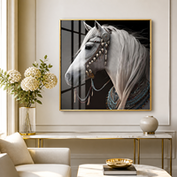 Impression sur toile carrée Portrait de cheval noir et blanc, Décoration murale équestre pour Club, Hôtel, Salon, Bureau de direction