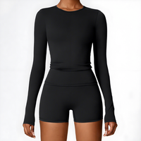 Pakaian Yoga 2-Piece Wanita Model Slim Fit Lengan Panjang Bahan Halus Lembut Bernapas untuk Olahraga, Cocok untuk Aktivitas Luar Ruangan
