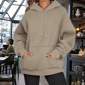 Produttori di abbigliamento personalizzato autunno e primavera nuovo stile cotone 100% 120 grammi semplice felpa con cappuccio da donna - Product Image 1