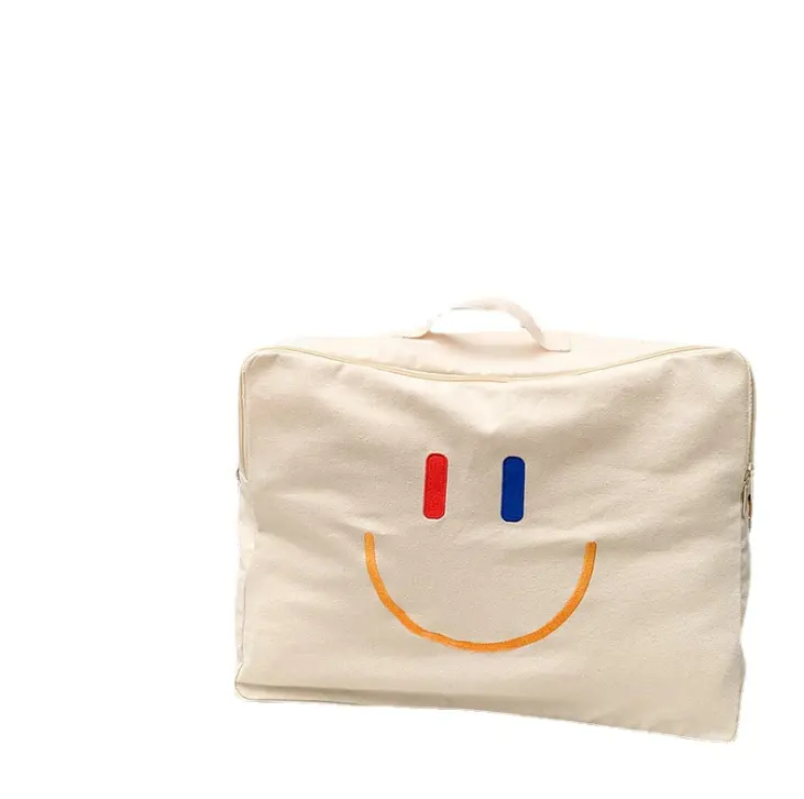 Koreanische INS maßge schneiderte große Kapazität Travel Gym Lagerung Handtasche Kinder Kindergarten Quilts Leinwand Happy Face Gepäck tasche