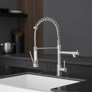 Robinet de cuisine en acier inoxydable à poignée unique avec douchette extractible, design moderne, installation monotrou sur comptoir - Product Image 2