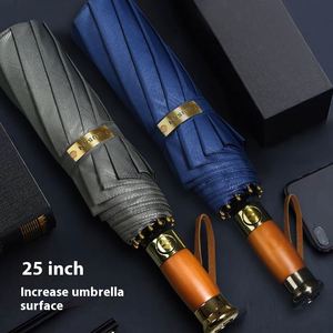Parapluie pliant automatique à dix baleines de 25 pouces avec poignée en bois à trois sections pour cadeaux d'affaires - Vente en gros - Product Image 1