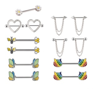 Tier-Nippelringe Barbell Shield Körperschmuck Charmante Barbell Bunte Emaille Schmetterling Nippelpiercing Stud - Product Image 1