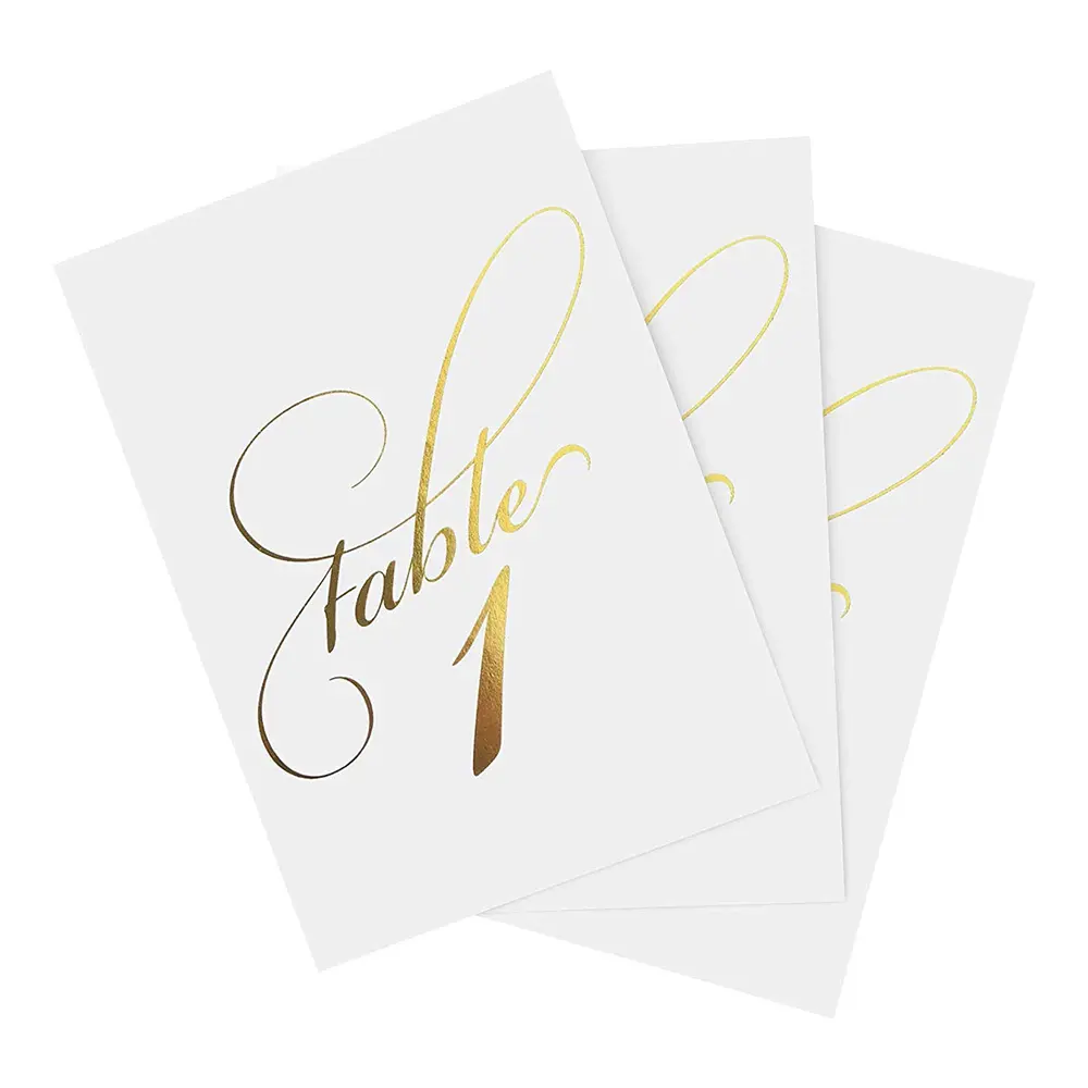 Individuelle doppelseitige Buchstaben Luxus Papier Goldfolie Karten Party-Dekoration Tisch Zahlenkarten für Hochzeit Empfang