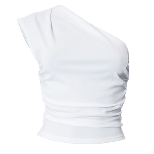 T-shirt <span class=keywords><strong>bianca</strong></span> monospalla <span class=keywords><strong>elegante</strong></span> e Chic da donna per un Look moderno ed <span class=keywords><strong>elegante</strong></span> magliette estive Casual camicie Sexy Top - Product Image 5
