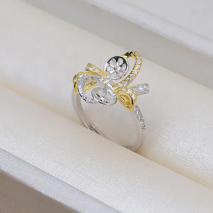 Bague double perle en argent S925 pour femme, ouverture réglable 7-8, support de bijoux DIY, perles lâches, marque Wenchi Chine 1931 - Product Image 3