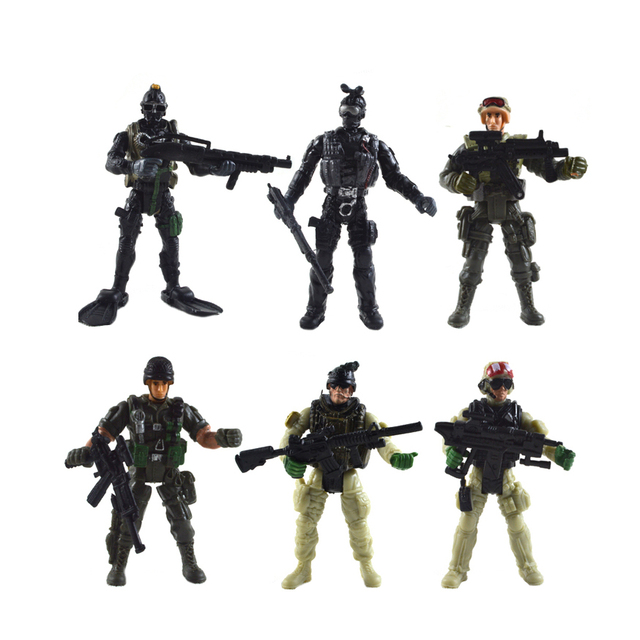 6-in-1 S.W.A.T. Counter-Strike Plastic Toy Soldiers Guns Movable Limbs for Aspiring Commanders Military Action Figures Set for