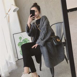 Venta <span class=keywords><strong>al</strong></span> <span class=keywords><strong>por</strong></span> <span class=keywords><strong>mayor</strong></span> tendencia moda coreana invierno grueso de gran tamaño holgado frente abierto cárdigans de palangre de punto suéter largo abrigo para <span class=keywords><strong>mujer</strong></span> - Product Image 1