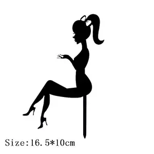 2020 New acrylic cake topper for birthday party decoration acrylic high heel silhouette girl cake toppers