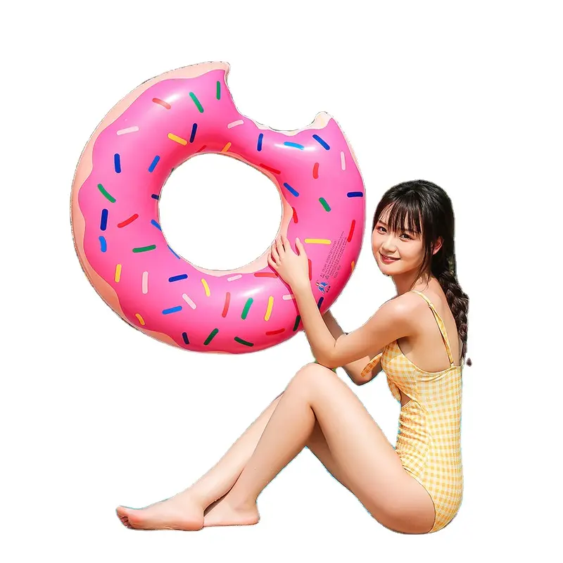 Anel inflável para piscina, anel inflável para crianças, mulheres e bebês, donut rosa
