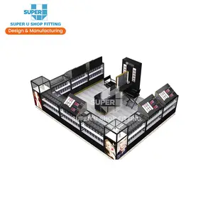 Kiosk Design Custom Beauty Mall Kiosk Shop Furniture MDF Glass Showcase Cosmetic Shopping Mall Display Cases Kiosk Famous Brand Makeup Kiosk