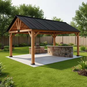 Pergola in legno da esterno con barbecue e area cottura, design rustico per uso esterno - Product Image 2