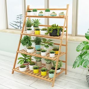 Bamboo Multi Layer Flower Pot Rack Foldable Standing Indoor Plant Shelf For Living Room Home Use - Product Image 3