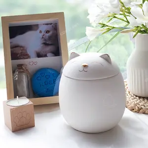 Guci Kucing Keramik 150Ml 500Ml, Guci Kremasi Mini Siap Kirim untuk Abu Kremasi Hewan Peliharaan Urna Keramik Guci Desain Hewan Peliharaan