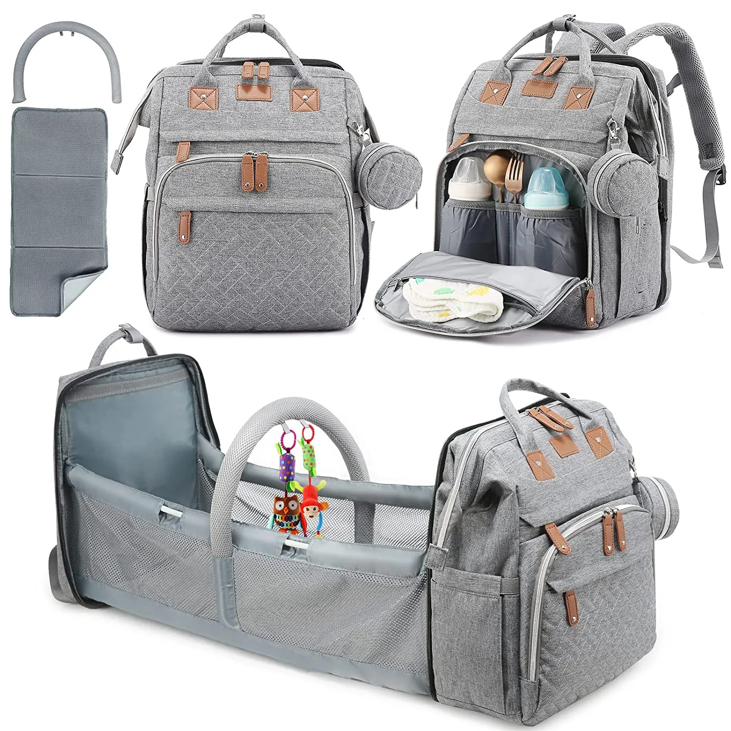 5 in 1 Diaper Bag and Baby Portable Changing Table Waterproof Mommy Diaper Bag Backpack for Outdoor Travel