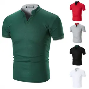 100% Cotton polo v neck t shirts for mens short sleeve polo shirt stand-up collar Polo T-shirt