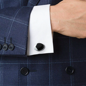 Cổ phiếu mới chất lượng cao pháp hình bầu dục men đen bạc Mens Khuy măng sét nút bán buôn - Product Image 4