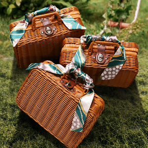 Natural <strong>Father</strong> Mother Willow PP Rattan Woven <strong>Hamper</strong> for 2 People Camping Valentine'<strong>s</strong> <strong>Day</strong> Festival Wicker Picnic Gift Baskets - Product Image 2