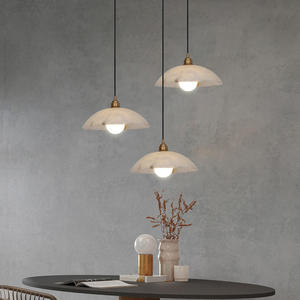 Lustre moderne de style minimaliste chinois en marbre et verre, E26 LED, hauteur réglable, éclairage créatif de designer pour restaurant, bar - Product Image 5