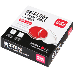 Tampon encreur Deli 9863 rond rouge bleu transparent pour bureau, tampon encreur en plastique - Product Image 3