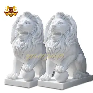 Outdoor life size white natural marble lion statue garden decoration modern hand carved marble lion statues for garden