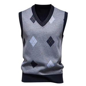 Chaleco de punto a cuadros para hombre, estilo coreano, casual, de otoño, ajustado, de marca de moda - Product Image 2