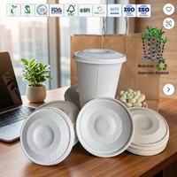 Couvre-tasse à café en bagasse écologique moulé, en fibre renouvelable, biodégradable, compostable, anti-fuite, réutilisable, sans BPA, avec paille