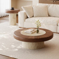 Table basse en bois massif, design minimaliste rétro, ensemble de meubles pour salon, pas d'assemblage requis, table basse ronde