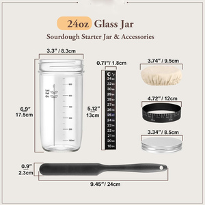 Kit de Fermentación de Masa de Panadería Artesanal de 730ml (24oz) en Tarro de Vidrio con Tapa de Madera de Acacia y Termómetro - ¡Venta Caliente! - Product Image 2