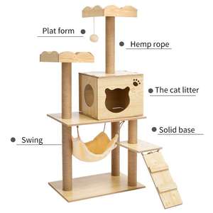 Pet <span class=keywords><strong>Cat</strong></span> prodotto alto moderno colore legno pavimento al soffitto Multi-livello Pet Tree torre in legno gatto torre in legno fiore albero gatto - Product Image 2