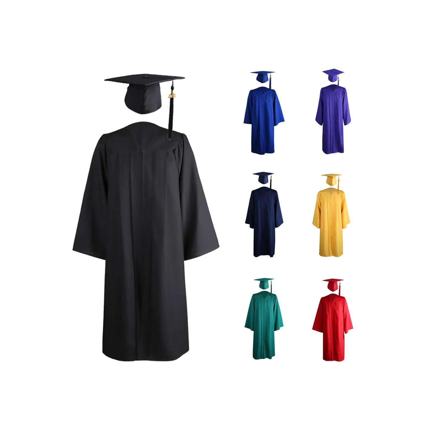Toptan altın mezuniyet elbisesi siyah yetişkin üniversite töreni klasik mezuniyet kap ve elbisesi okul üniforması mezuniyet elbiseleri