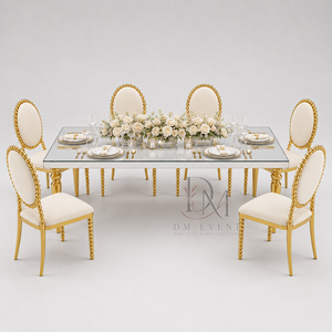 Mesa de Banquete Rectangular de Acero Inoxidable Dorado Premium con Tapa Blanca y Patas Talladas para Bodas y Eventos, Suministro al por Mayor - Product Image 1