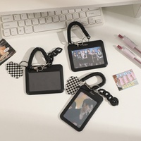 Casing Pelindung Akrilik Anti-Hilang RFID untuk Kartu Kredit Fashion Hitam, Gantungan Ransel 3 Inci, Tempat Kartu Foto Idol