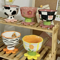 Bols en céramique coréens faits à la main en céramique en forme de fleur irrégulière Dessert glaces bols à riz pour enfants