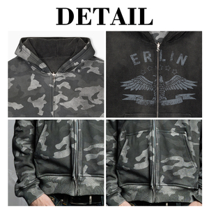 KingSen OEM Sweat à capuche zippé réversible imprimé camouflage respirant thermique en molleton 100% coton délavé à l'acide avec broderie 3D Hiver - Product Image 6