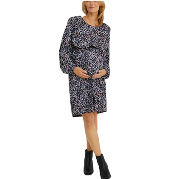 Garment Factory Customization Women's Fall Long Sleeve Elegant Floral Print Maternity pregnant Dress