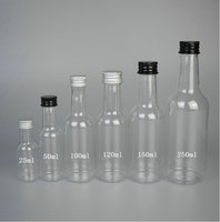 Bouteille en plastique PET transparente mini de 25 ml avec bouchon en aluminium pour alcool, vin, liqueur, jus, bière