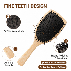 <span class=keywords><strong>Brosse</strong></span> à <span class=keywords><strong>cheveux</strong></span> en bambou écologique avec picots et coussin massant pour démêler les <span class=keywords><strong>cheveux</strong></span> épais, <span class=keywords><strong>bouclés</strong></span> ou secs - Portable, tendance, pour la maison, en poils de sanglier noirs - Product Image 1
