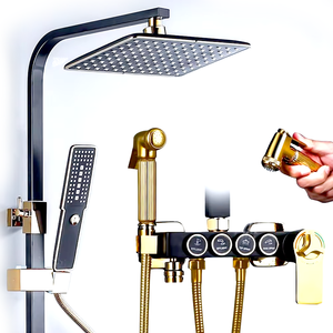 Nuevo diseño <span class=keywords><strong>de</strong></span> piano temperatura constante oro dorado negro baño barato Sistema <span class=keywords><strong>de</strong></span> cortina <span class=keywords><strong>de</strong></span> ducha grifo mezclador conjunto <span class=keywords><strong>de</strong></span> baño - Product Image 1