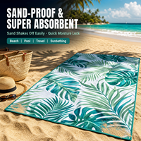 Serviette de plage personnalisée en microfibre recyclée, anti-sable, motif feuilles tropicales cationiques
