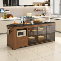 Îlot de cuisine en bois massif avec comptoir - Meuble de cuisine autoportant et mobile, table d'îlot de cuisine, meuble d'appoint pour salle à manger, comptoir de préparation