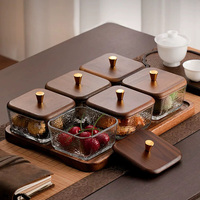 Plateau en bois de noyer Assiette à collation Bol en verre de conception classique pour servir des bonbons Fruits secs Assiette alimentaire polyvalente
